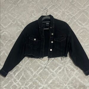 Zara Black Cropped Denim Jacket